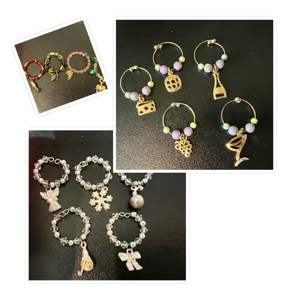 Lot of 3 sets of wine glass markers. Total of 15 Wine Glass Charms.